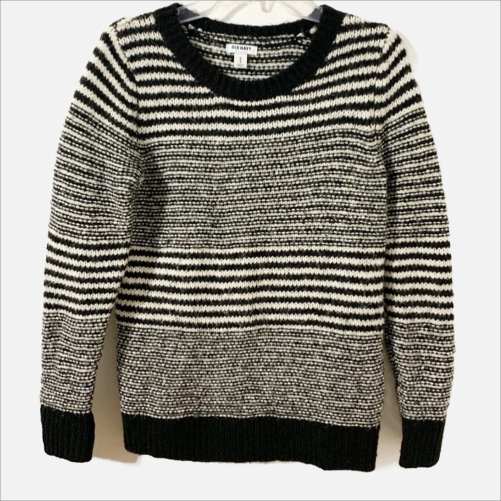 Old Navy Wool Blend Striped Crewneck Pullover Sweater Varying Knits and Stripes